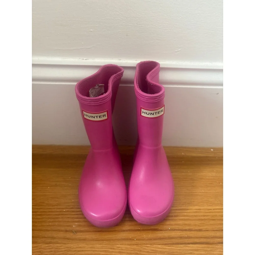 Hunter Kids First Classic Rain Boots Pink Matte Rubber Wellies Size 7 Toddler